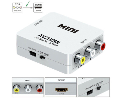 Конвертер AV RCA - HDMI видео, аудио, FullHD 1080p, белый