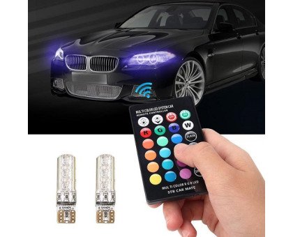 2x LED T10 W5W лампа в автомобіль з пультом ДУ, 6 SMD 5050, 16 кольорів