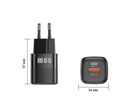 Сетевое зарядное устройство USB Type-C QC3.0 PD 20Вт KUULAA, черное