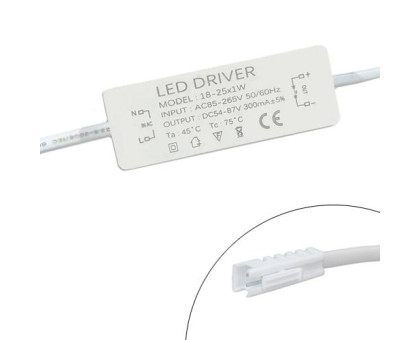 Блок живлення LED драйвер трансформатор 18-25x1Вт 0.3А, AC85-265В DC54-87В, 2pin