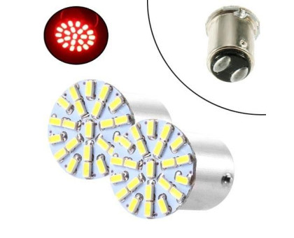 2x LED 1157 BAY15D P21 лампа в автомобіль, 22 SMD 3014, червоний