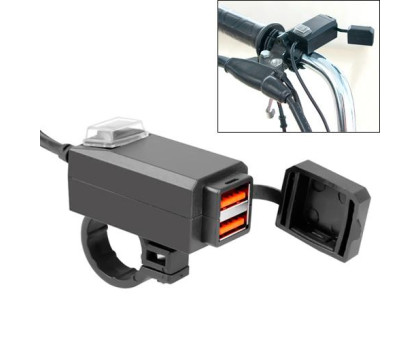 Зарядное устройство 2хUSB QC3.0 на руль зеркало мотоцикла, водонепроницаемое