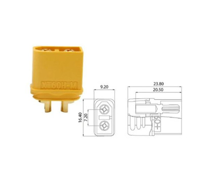 Роз’єм живлення силовий Amass XT60H-M XT60 60A 2pin, тато для RC