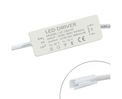 Блок живлення LED драйвер трансформатор 12-18x1Вт 0.3А, AC85-265В DC36-65В, 2pin