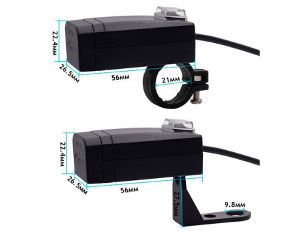 Зарядное устройство 2хUSB QC3.0 на руль зеркало мотоцикла, водонепроницаемое