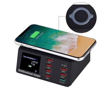 Мережева зарядна станція 8x USB і бездротова зарядка, PD QC3.0 LED, WLX-X9