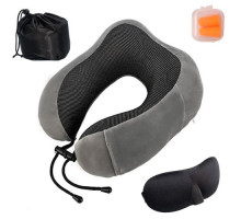 Дорожный набор для сна 3в1, подушка подголовник Memory foam, маска, беруши