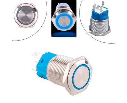 Кнопка 16мм поворотна, 12-24В, синій LED, 5pin, 16K-P11D