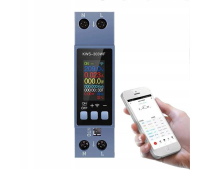 Wi-Fi счетчик электроэнергии однофазный 220В 40А DIN, защиты, KWS-300WF