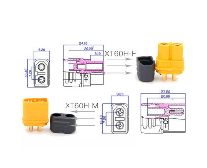 Разъем питания силовой Amass XT60H XT60 60А 2pin пара с колпачком для RC