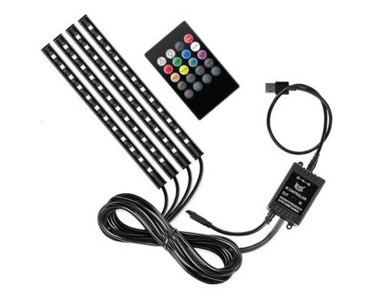 Декоративна RGB LED підсвітка салону авто, світломузика, ДУ, USB
