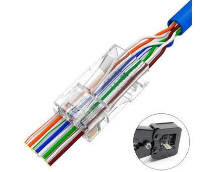 Коннектор 100шт RJ45 8P8C Cat6 EZ-RJ45 со сквозным отверстием