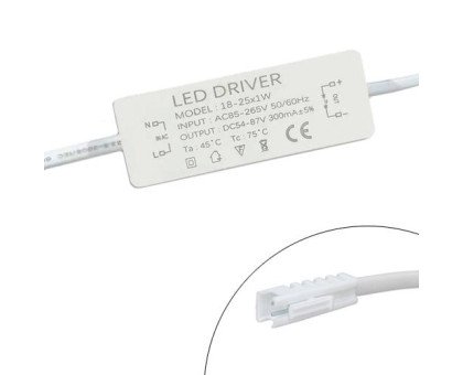 Блок живлення LED драйвер трансформатор 18-25x1Вт 0.3А, AC85-265В DC54-87В, 2pin