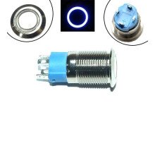 Кнопка 12мм фіксуюча, 3-6В, синій LED, 4pin, 12A-DZ