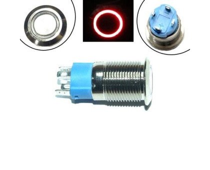 Кнопка 12мм фиксирующаяся, 12-24В, красный LED, 4pin, 12A-DZ