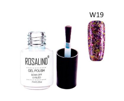Гель-лак для ногтей маникюра 7мл Rosalind, глиттер, W19 золотая фуксия
