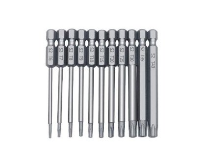 Набор насадок бит 11шт Torx 75мм Т6-Т40 с отверстием, 6-гранные магнитные