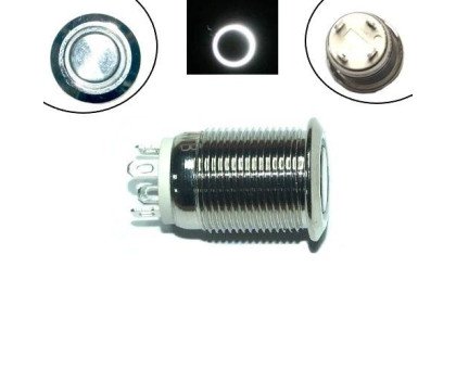 Кнопка 12мм возвратная, 12-24В, белый LED, 4pin, 12A-D