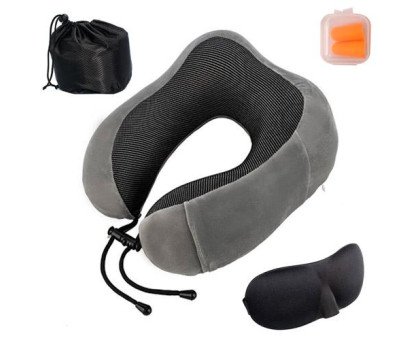 Дорожный набор для сна 3в1, подушка подголовник Memory foam, маска, беруши