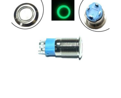 Кнопка 12мм фіксуюча, 12-24В, зелений LED, 4pin, 12A-DZ
