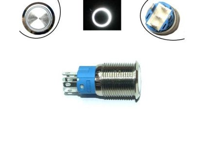 Кнопка 16мм фиксирующаяся, 12-24В, белый LED, 5pin, 16A-DZ