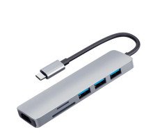 USB 3.1 Type-C хаб розгалужувач на 2x USB 3.0, HDMI, кардрідер, PD, метал