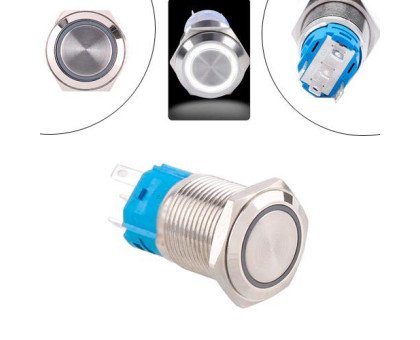 Кнопка 19мм фіксуюча, 9-24В, білий LED, 5pin, 19K-P11DZ
