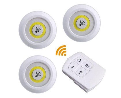 3x LED світильник нічник автономний, з пультом ДУ, білий