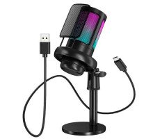 Микрофон студийный конденсаторный для записи ME6S, RGB-подсветка и поп-фильтр