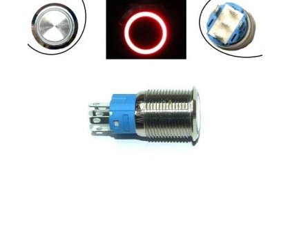 Кнопка 16мм фиксирующаяся, 12-24В, красный LED, 5pin, 16A-DZ