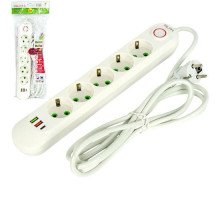 Мережевий фільтр подовжувач 3м 5 розеток 3 USB QC PD 10А 2.5кВт ALFA