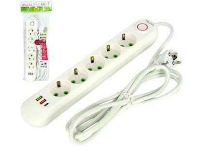 Сетевой фильтр удлинитель 3м 5 розеток 3 USB QC PD 10А 2.5кВт ALFA