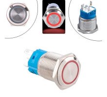 Кнопка 16мм возвратная, 12-24В, красный LED, 5pin, 16K-P11D