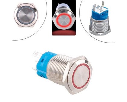 Кнопка 16мм возвратная, 12-24В, красный LED, 5pin, 16K-P11D