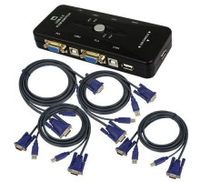 4-портовий KVM свіч, перемикач USB і 4 кабелі