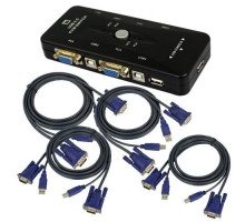 4-портовий KVM свіч, перемикач USB і 4 кабелі