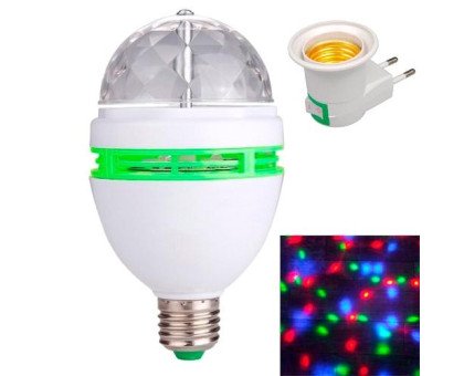 Диско лампа обертальна світлодіодна, E27 LED RGB 3Вт і мережевий адаптер