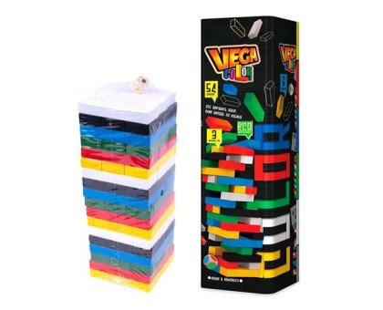 Настольная игра Дженга Башня Jenga Vega Color Джанга GVC-01U, 54 бруска