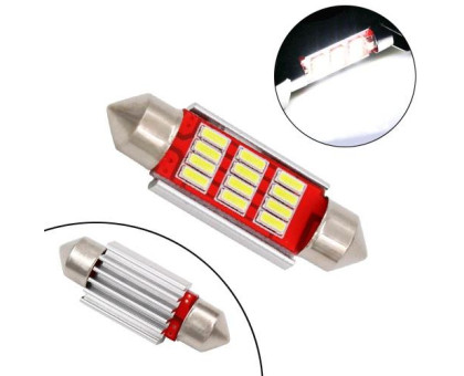 LED C5W C10W 41мм лампа в автомобіль, 12 SMD 4014, з обманкою Canbus, білий