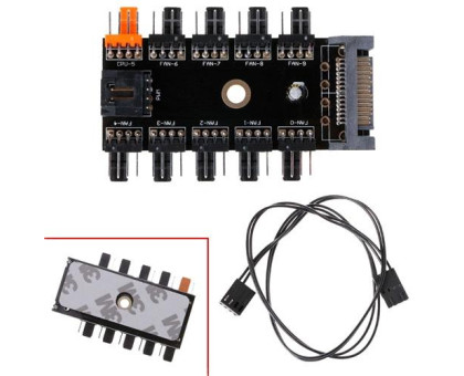 Хаб сплітер для живлення 10 вентиляторів 12В 4pin PWM от Sata, майнінг