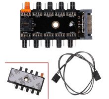Хаб сплиттер для питания 10 вентиляторов 12В 4pin PWM от Sata, майнинг