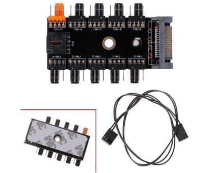 Хаб сплиттер для питания 10 вентиляторов 12В 4pin PWM от Sata, майнинг