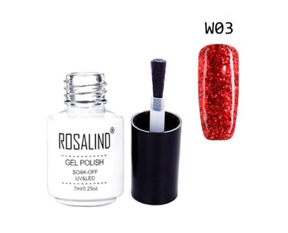 Гель-лак для ногтей маникюра 7мл Rosalind, глиттер, W03 красный