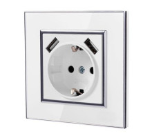 Розетка 16А 220В + 2x USB 5В 2А встроенная с заземлением, акриловая рамка