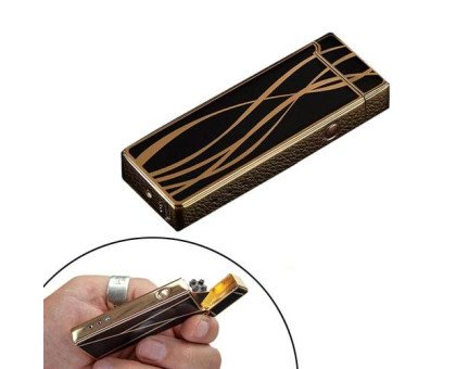 USB запальничка електронна імпульсна 2 дуги Lighter золота з чорним
