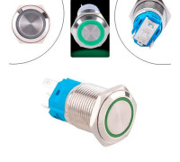 Кнопка 22мм фіксуюча, 12-24В, зелений LED, 5pin, 22F-11EZ