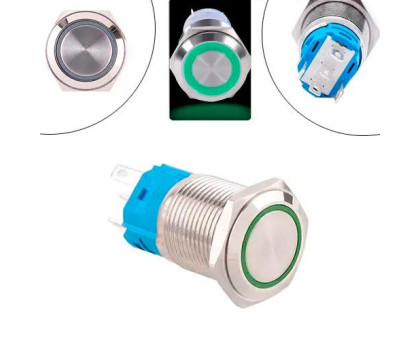 Кнопка 22мм фиксирующаяся, 12-24В, зеленый LED, 5pin, 22F-11EZ