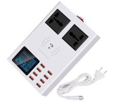 Сетевая зарядная станция 8x USB, QI передатчик, 2 розетки LED YC-CDA10W