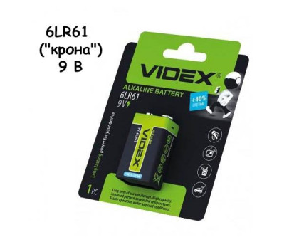Батарейка крона VIDEX 6LR61 9В, батарея, алкалайн