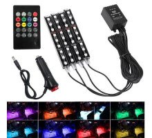 Декоративная RGB LED подсветка салона авто цветомузыка c пультом